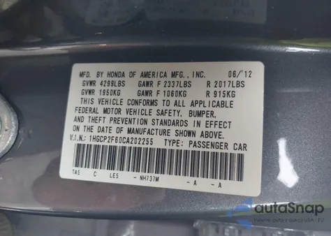 2012 Honda Accord 2.4 Se z USA, uszkodzony, nr VIN 1HGCP2F60CA202255